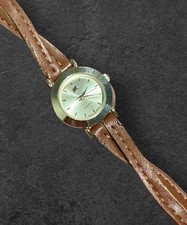 Gold Tone Women's Watch Brown Faux Leather Band New Battery