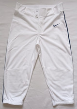 Nike White Baseball Pants w/Black Stripes  Ventilated Leg at Bottom Back Size S