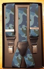 Camoufflage/Mimetic/Military Blue Vintage Suspenders - 100 Made in Italy