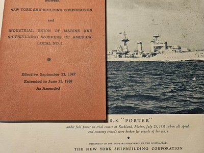 SHIPBUILDING  1947  Union Local No1 NY SEPT 22, 1947  & PHOTO U.S.S Porter W1939