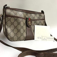 Gucci GG Plus Canvas Shoulder Bag Beige Brown Web Stripe Crossbody Authentic