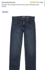 Wrangler Boys Straight Fit Denim Jeans, Size 5 Regular, Adjustable Waist