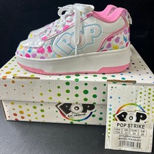 Heelys Pop Strike Kids Roller Shoes White Pink Hearts Size 1 - #1001