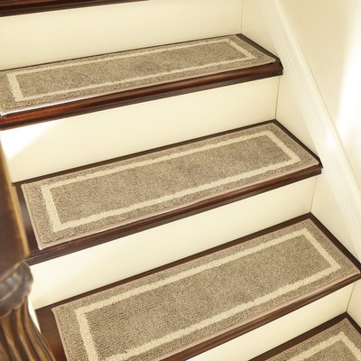 Soft Stair Treads Non Slip Carpet Mat, 28x9in Indoor Runner Beige Square 4 PCS