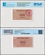 Bosnia & Herzegovina 500 Dinara, 1992 ND, P-49b, UNC, Authenticated