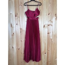 NWT Lulus Got the Glam Wine Red Pleated Cutout Maxi Dress Wedding Bridesmaid M 
