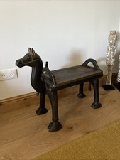 Wooden and Brass Camel Bench Vintage Antique Hand Carved