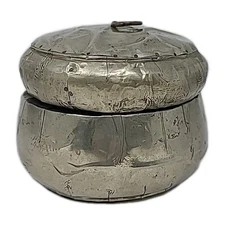 Tin Covered Wooden Trinket Box Lid Bombay Company India Vtg Rustic Silver