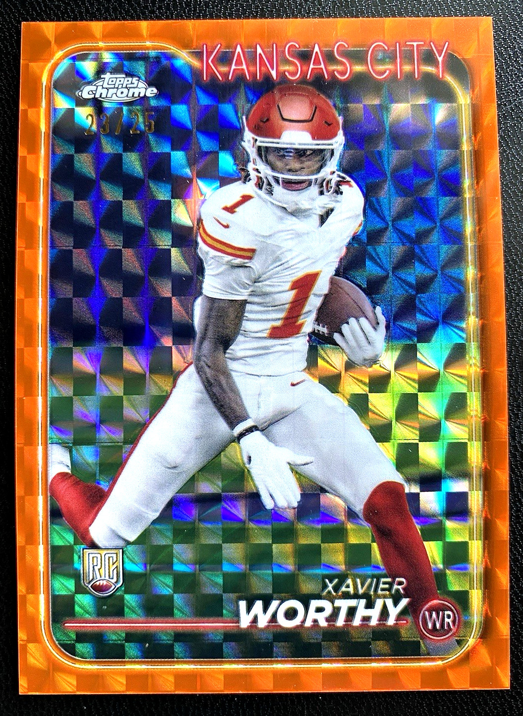 2024 Topps Chrome Xavier Worthy #208 Orange Geometric Refractor #23/25 🔥 A29
