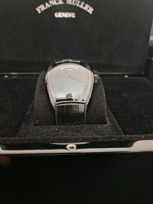 Franck Muller Herren Automatik Armbanduhr schwarz Leder Tonneau Sichtboden Box