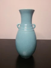 Vintage Glazed Pottery Two Handled Vase Sea-Green Color