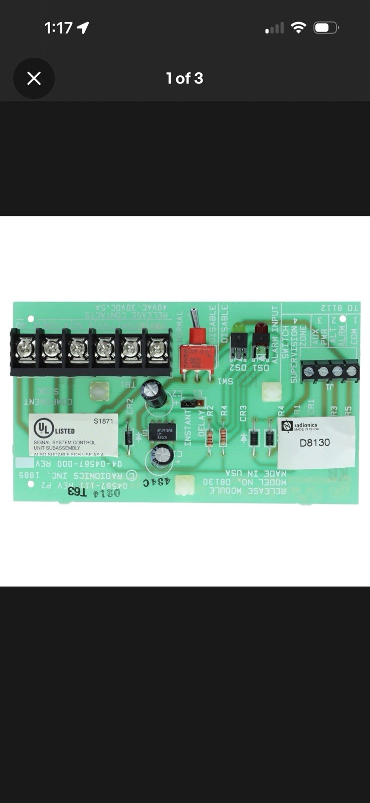 218C) New O/B Bosch D8130 Door Release Module Board MPN D8130 Model D8130