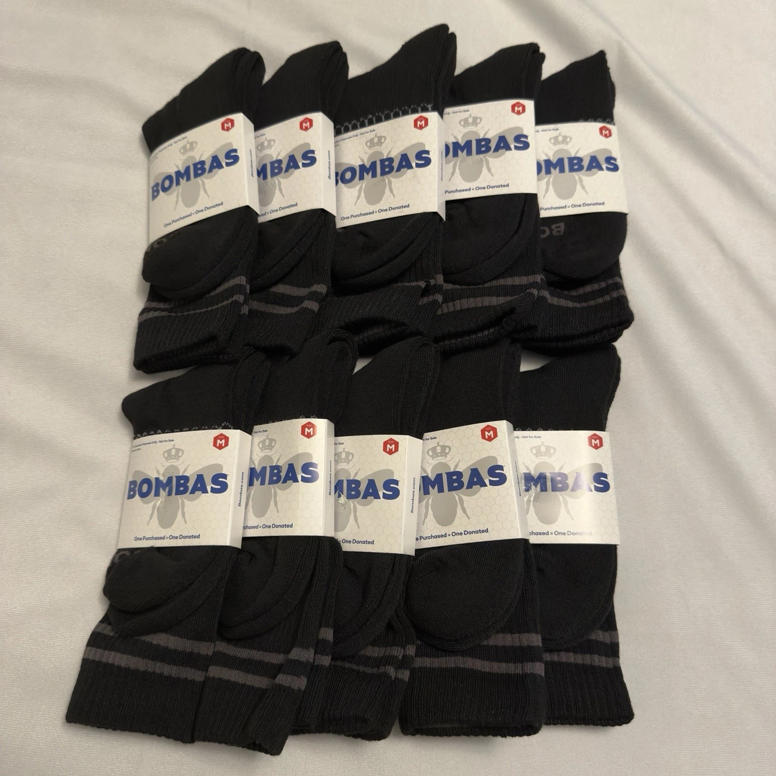 Bombas Socks Black Crew Calf Mens medium Honeycomb Arch Support 10 Pairs!