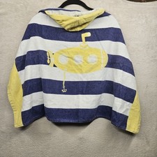 Pottery Barn Kids Beach Towel Blue Striped Yellow Submarine Hooded Bath 32"X21"