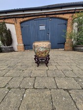 Chinese / Japanese Satsuma Style Jardinière Planter With Hardwood Stand Figural