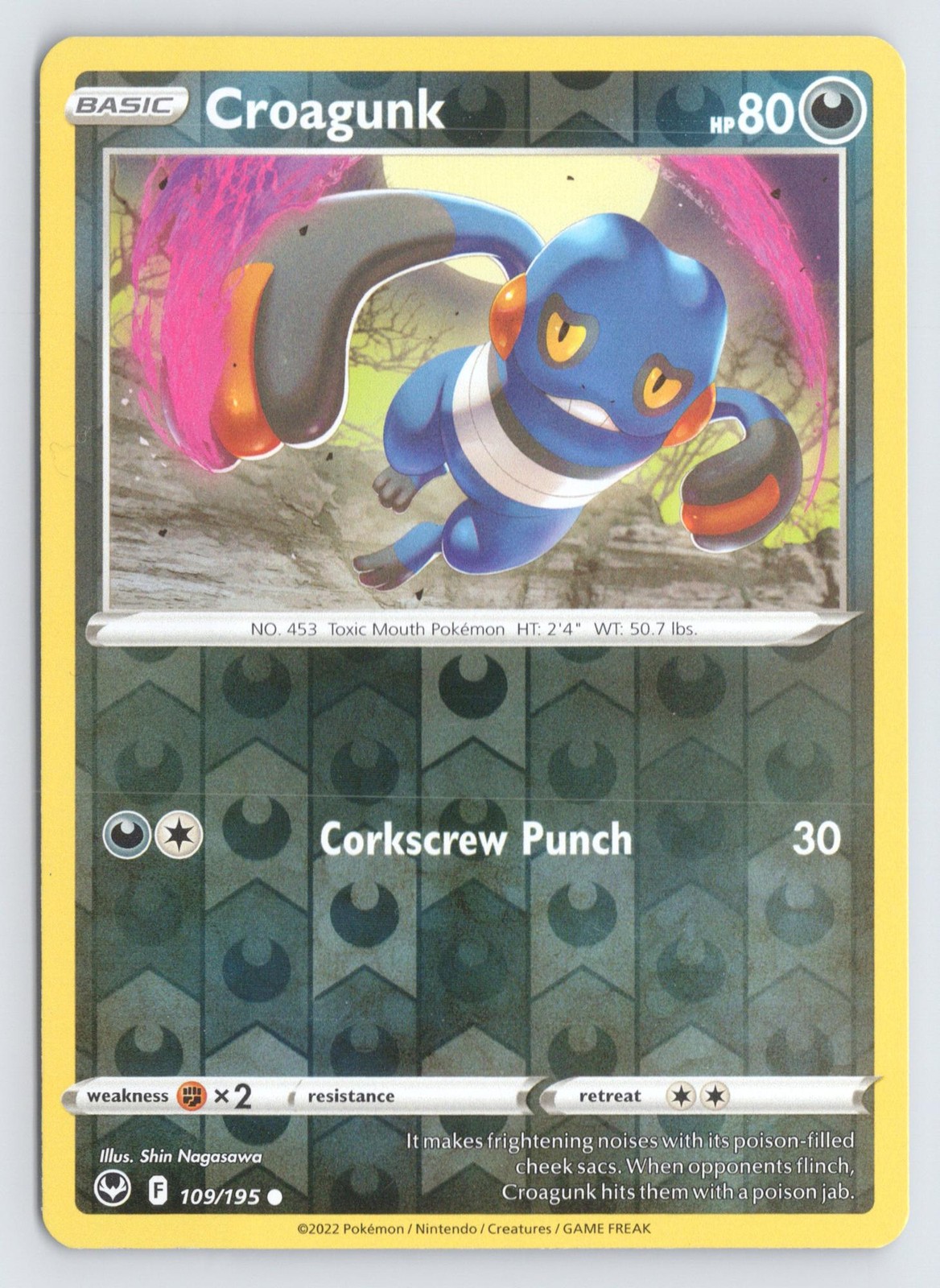 Croagunk 109/195 Pokemon Silver Tempest Reverse Holo Common Near Mint