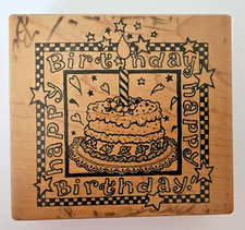 Vintage 1994 PSX Wooden Rubber Stamp - Happy Birthday Cake K-1337