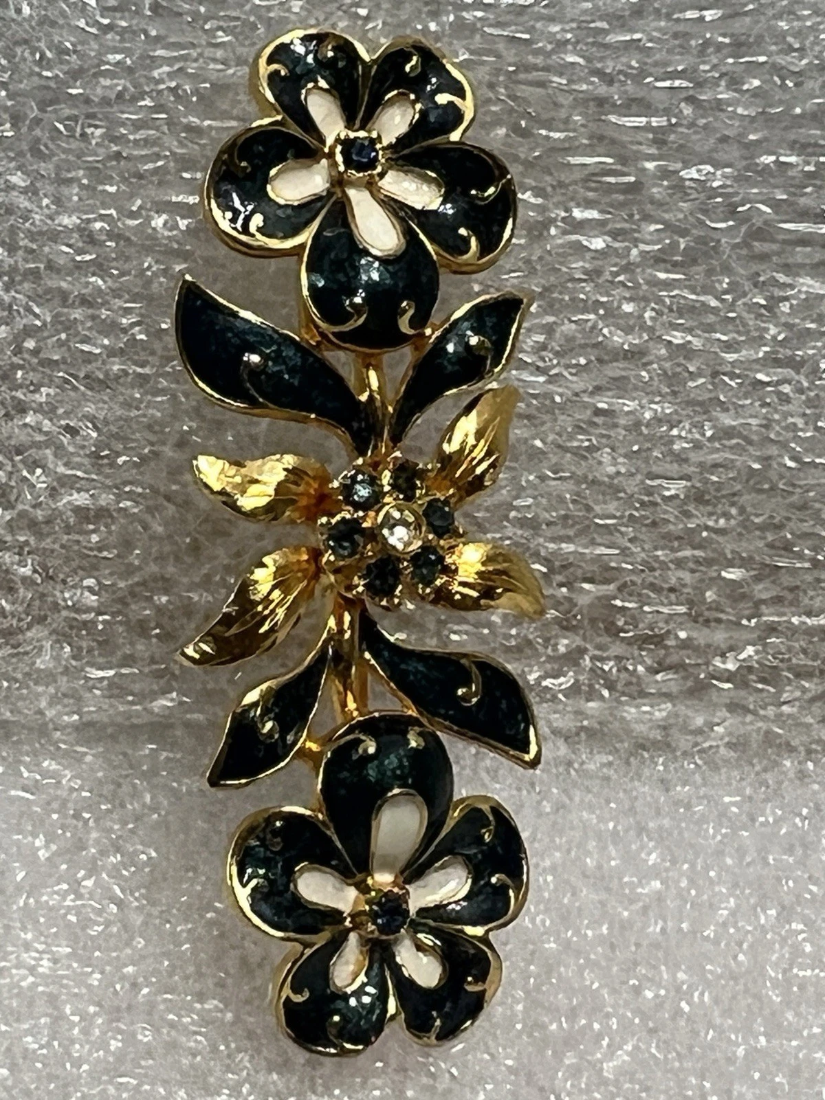 Joan Rivers Swarovski Crystals & Enamel Navy Blue Flowers Brooch - Picture 11 of 11