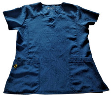 Wonder Wink Teal Blue V Neck Four-Stretch4 Scrub Top Sz L