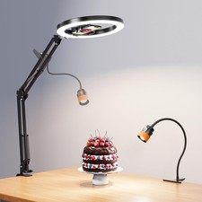 Ring Light with Stand Overhead Phone Mount for Desk  Zoomable Spotlight, 2-i...