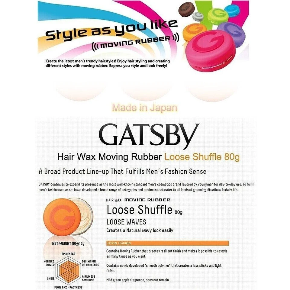 Gatsby Moving Rubber Loose Shuffle Mens Hair Wax / 80g x 3ea - Bild 3 von 4