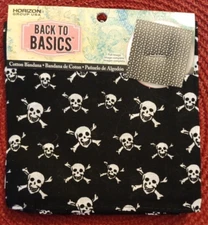 Back to Basics Black/White Skull & Crossbones Bandana 100% Cotton 22" x 22", NWT