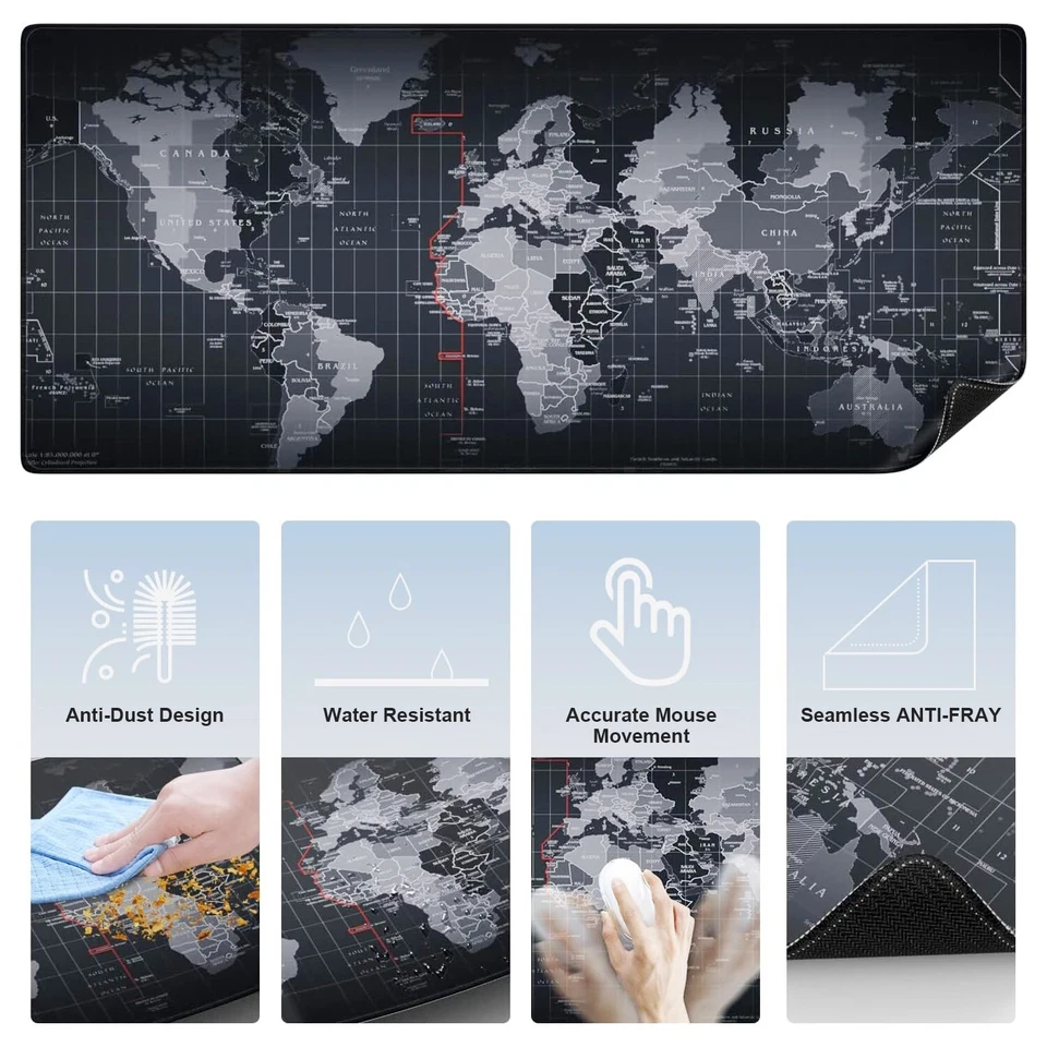 Gaming Mouse Soft Pad Extended Large World Map Computer Keyboa Mat 31.5X12'' - Image 4 of 4