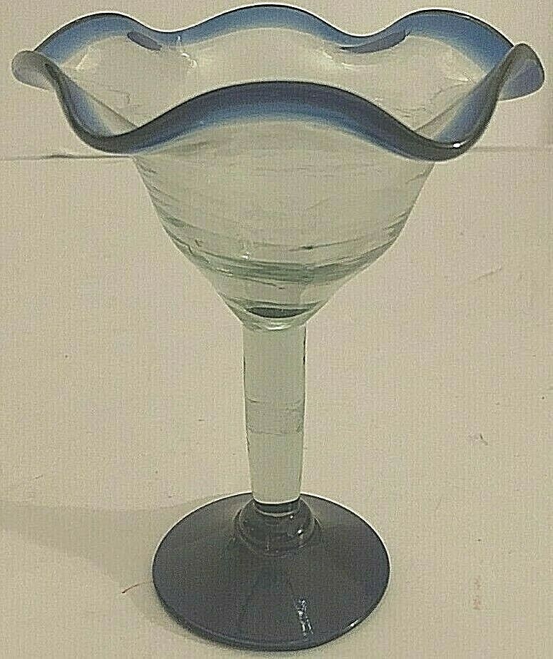 Vintage Mexican Hand-Blown Ruffle Edge Cobalt Blue Margarita Dessert Glasses