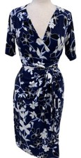 A Pea In The Pod Floral Maternity Wrap Dress Size M Blue Jersey 70508 8041