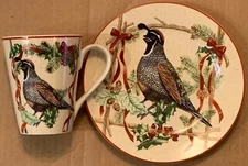 Block Basics Sharron O’Neil 2000 Festive Ribbon & Bird Pattern 8” Salad Plate /s