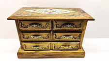Vintage Hand Painted 4 Drawer Wooden Jewelry Box 11" x 7"