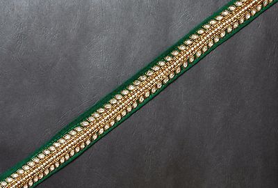 Jasdee Vintage Border Trim 1''Width HandWork Beading & Rhinestone By Yard #P1506a