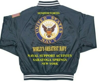 NAVAL SUPPORT ACTIVITY SARATOGA SPRINGS-NY EMBROIDERED SATIN JACKET(BACK ONLY)