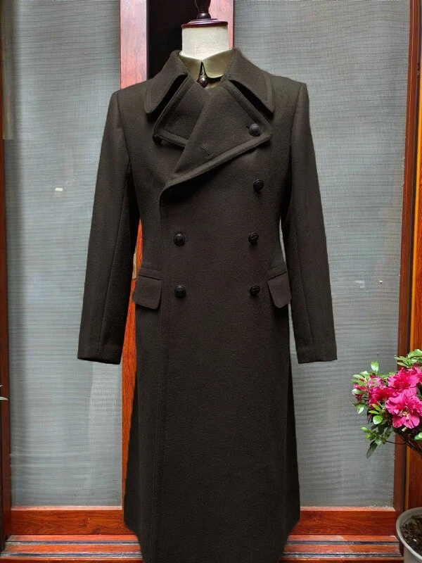 100% Cashmere Men's Overcoats Double Breasted Outdoor Wear Business Long Jackets - Image 4 of 4