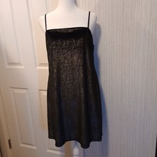 Gianni Bini Women's Sheath Dress Sz L Black Silver Metallic Spaghetti Fitted LNC