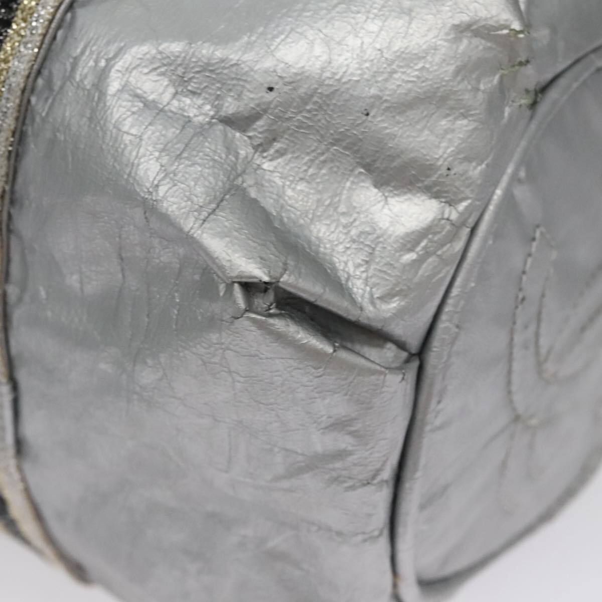 CHANEL Sports Hand Bag Coated Canvas Silver CC Auth bs21669 CHANEL Sports Hand Bag Coated Canvas Silver CC Auth bs21669