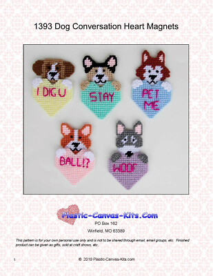 Dog Conversation Valentine's Day Heart Magnets- Plastic Canvas Pattern or Kit
