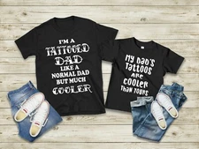 Tattooed Dad Matching T-Shirts or baby bodysuit vest 2 pack Father and Son Black