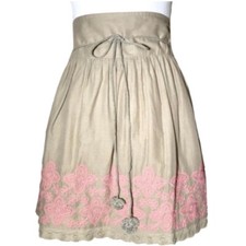 Lucky Brand Women s Olive Green Embroidered Full Lined Mini Skirt Size Small NEW