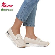 Remonte Womens White Beige Leather Slip On Low Wedge Ladies Platform Shoe R6711