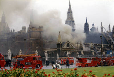 Westminster Hall Burns As Emergency Services Tackle The Blaze Started 1974 PHOTO