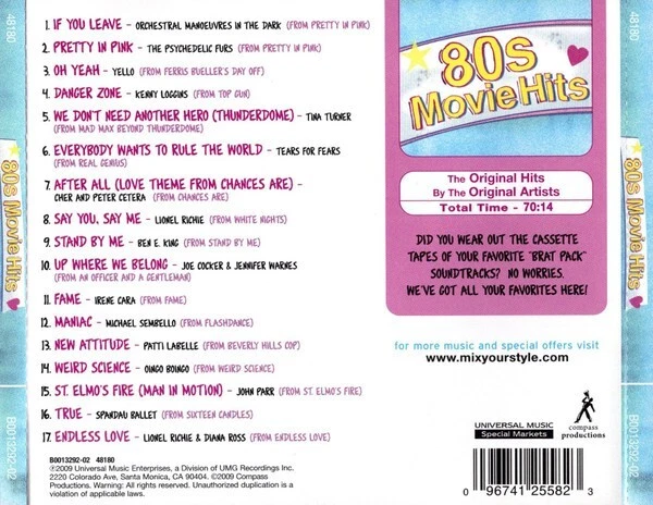 80s Movie Hits (CD) Various, Irene Cara, OMD, Lionel Richie, John Parr, OOP Rare - Image 2 of 3
