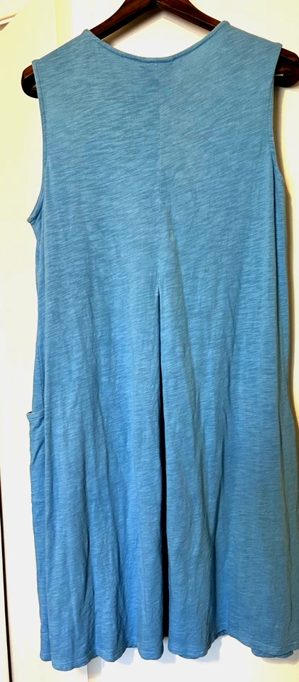 J. Jill A-Line Dress Plus Size 1X Light Blue Sleeveless Pleated Pockets Cotton - Image 2 of 4