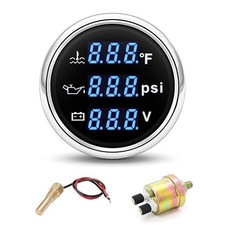 Triple Gauge Set 3in1 Oil Pressure Water Temperature  Voltmeter 2" Black