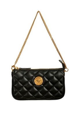 Versace Women's Black Gold Medusa Quilted Small Handbag Shoulder Bag