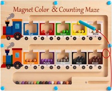Magnetic Color and Number Maze Board Wooden Montessori Fine Motor Skills Toys fo