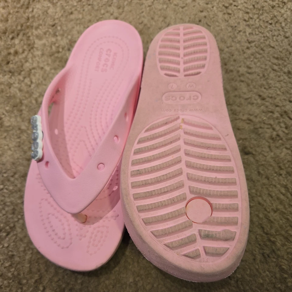 Sandalias Crocs Icónicas Chanclas Algodón Caramelo Rosa Brillo Jibbetts Talla 7 Foto 4 de 4