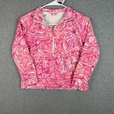 Lilly Pulitzer Sweatshirt Girls XL 12-14 Pink Floral Cat Print 1/4 Zip Pullover