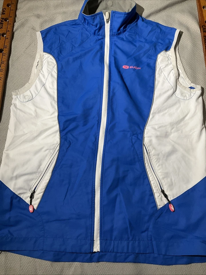 Sugoi Cycling Vest Womens Medium Blue White Versa Jacket Lightweight Full Zip - Image 3 of 4
