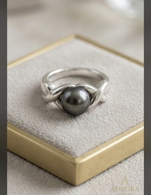 Honora Sterling Silver Black Pearl Bypass Ring Size 6